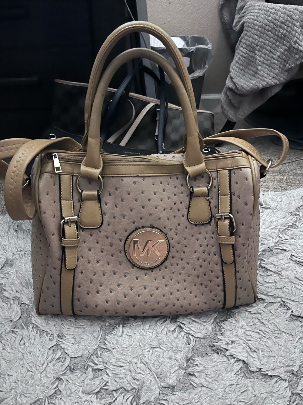 Michael Kors Beige Taupe Ostrich-Textured Satchel